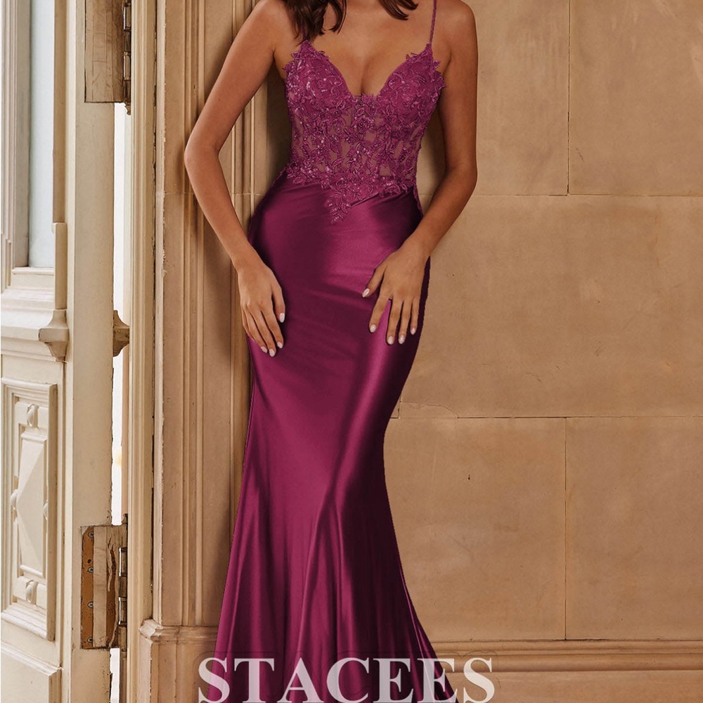 Mulberry Lace Satin Mermaid Evening Gown